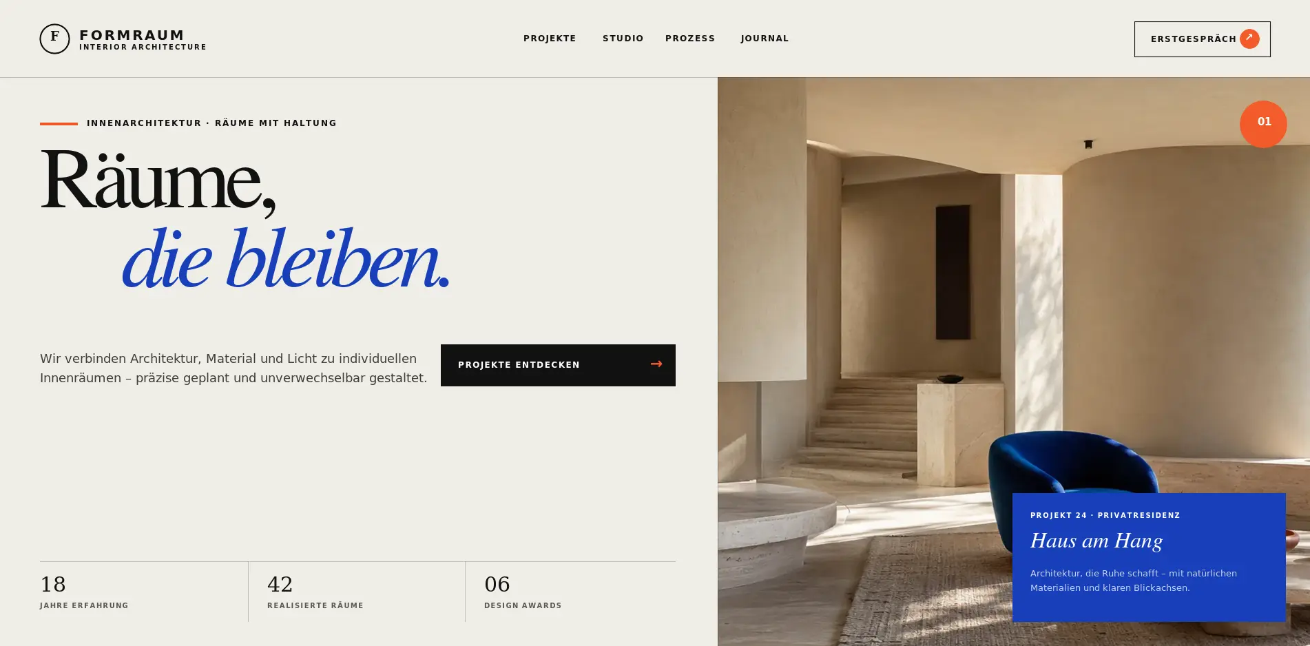 Website-Konzept für FORMRAUM Innenarchitektur