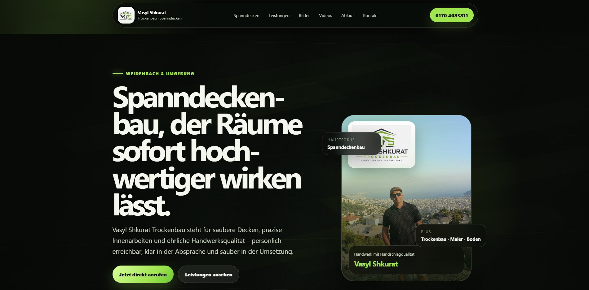 Website von Vasyl Shkurat Spanndeckenbau