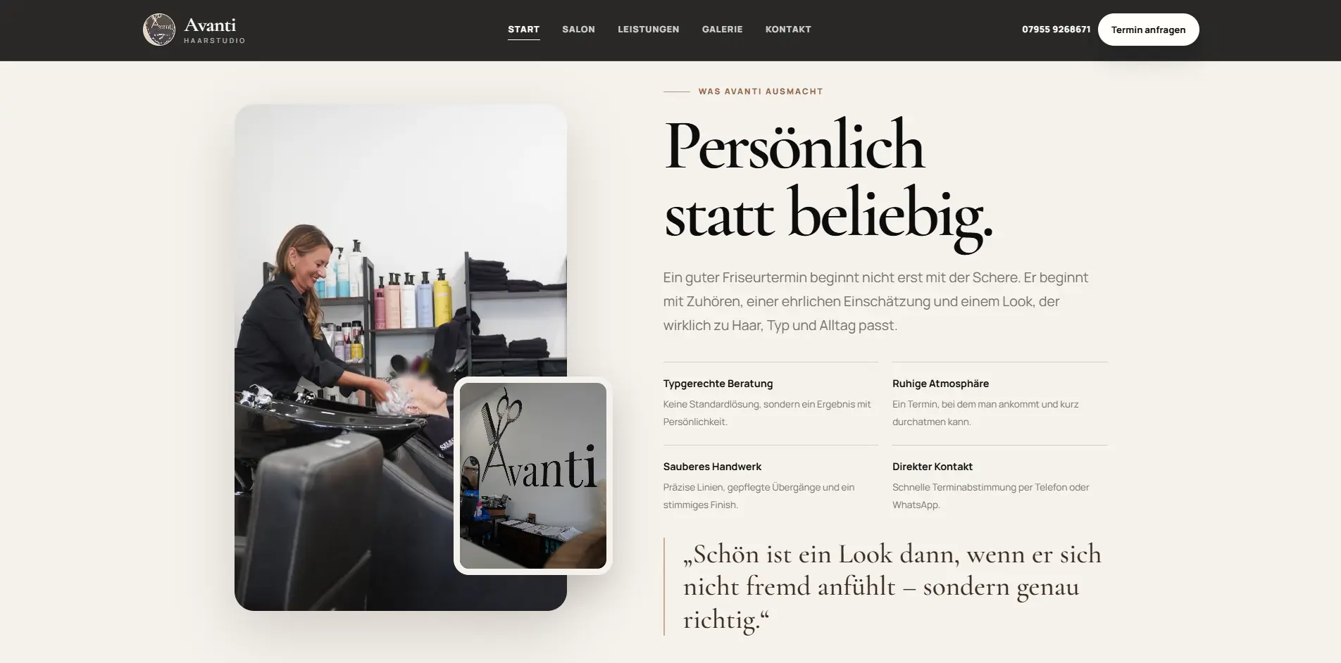 Website des Avanti Haarstudios